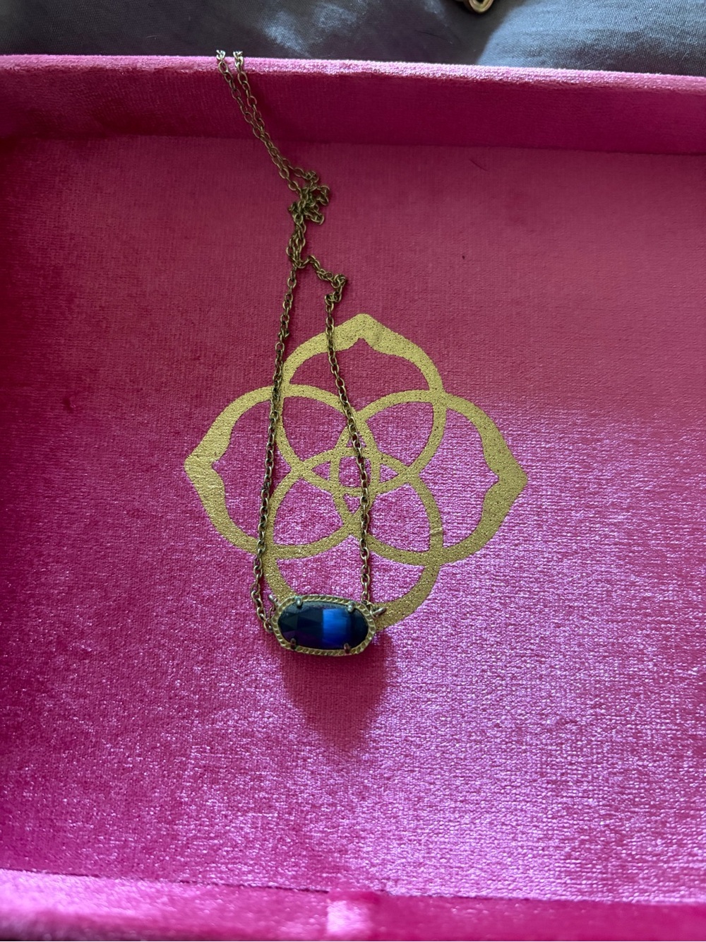 Gold Chain Elise Necklace with Deep Blue Pendant